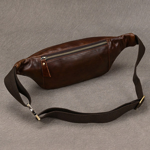 Sacs de poitrine de luxe en cuir de vache véritable pour hommes sac de ceinture en cuir gras multi-usages sac de taille vintage pour hommes - Product Image 2