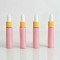 Botol Pipet Kaca Bulat Boston dengan Tutup Bermotif Kayu, Botol Vial Pipet Kosong untuk Serum Perawatan Kulit, Minyak Kosmetik, Pasokan Grosir