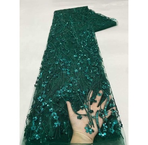 Tissu en dentelle française brodée fantaisie de créateur, perles et sequins, écologique, 5 yards, dentelle africaine pour femmes - Prix de gros - Product Image 5