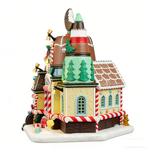 Décorations de Noël : Maison en pain d'épices lumineuse, thème bonbons, village en résine pour présentation sur table de Noël - Product Image 4