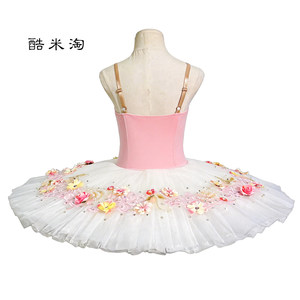 Tutú <span class=keywords><strong>de</strong></span> Ballet <span class=keywords><strong>de</strong></span> Seda con Flores Rosas, Falda <span class=keywords><strong>de</strong></span> Tul, Disfraz Profesional para Mujeres Adultas, para Presentaciones, Competencias y Ensayos <span class=keywords><strong>de</strong></span> <span class=keywords><strong>Danza</strong></span> - Product Image 2