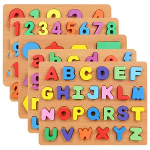 Amazon Hot Selling Houten Alfabet Puzzel Board Voor 1 2 3 Jaar Oude Meisjes Jongens Abc Chunky Puzzels Educatief Speelgoed