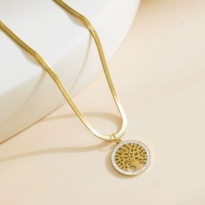 Collar en capas con diseño de colgante de árbol de la vida ahuecado, cadenas chapadas en oro, joyería occidental - Product Image 4