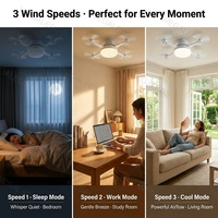 Lampu Kipas Plafon LED Dekoratif Dalam Ruangan dengan Remote Control, Model Drone Modern, E27 24W, 3CCT, Dapat Diredupkan, AC95-265V, Baling-Baling Lipat