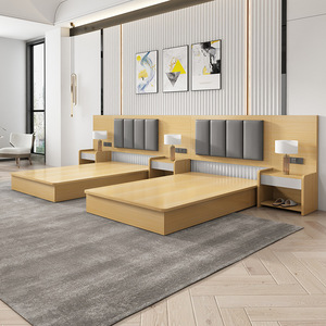 Conjunto completo de muebles de dormitorio de hotel económico, marco de cama de madera doble Queen King personalizado con armario de cabecera y mesa auxiliar de cama - Product Image 3