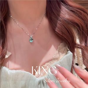 Joyería King Silver, conjunto de collar y pendientes de plata de ley S925 con cristal verde menta, estilo retro de moda para uso diario. - Product Image 3