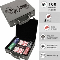 Ensembles de poker, cartes et dés en similicuir gravables au laser, avec logo personnalisé, jetons de poker, cartes à jouer et dés, avec étui en cuir, vierges pour gravure laser