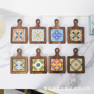 In stock: heat-insulating wooden <b>mats</b>, black walnut solid wood decorative tile handles, wooden anti-scalding plates, coasters, - Product Image 2