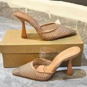 Sandalias de verano con punta en pico y tacón de malla, nuevos estilos, tacones de malla brillantes para mujer - Product Image 1