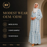 Robe longue maxi rayée florale personnalisée OEM pour femme, robe hijab modeste bleue et blanche, vente en gros sur mesure