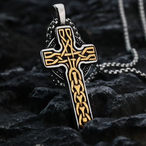 yunnique Viking <b>Cross</b> Stainless Steel Pendant Necklace Men's Jewelry Gift Fashion Geometric Design Asymmetry Channel Setting - Product Image 3