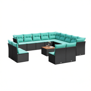 Set Divano da Esterno in Polyrattan Nero con Cuscini, 10+ Posti, Arredamento Contemporaneo per Giardino - Product Image 1