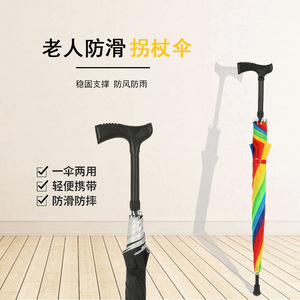 Parapluie droit 8 baleines arc-en-ciel avec poignée en plastique et capuchon antidérapant, idéal pour l'extérieur, protection soleil et pluie, ouverture manuelle - Product Image 4