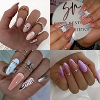 Faux ongles à presser de haute qualité, effet nacré, 24 pièces, forme cercueil moyenne, blanc irisé, élégants pour mariages et événements, vente en gros