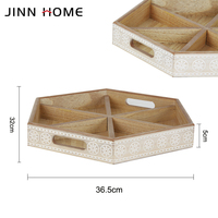 Plateau hexagonal en bois naturel peint à la main en gros Plateau de service décoratif pour cadeaux d'affaires