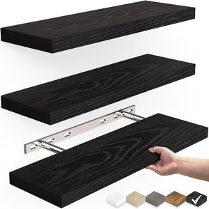 <b>Wall</b> <b>Mounted</b> Floating <b>Shelf</b> 3 Tier Black Wood Grain Durable Multipurpose For Bathroom Living Room - Product Image 1