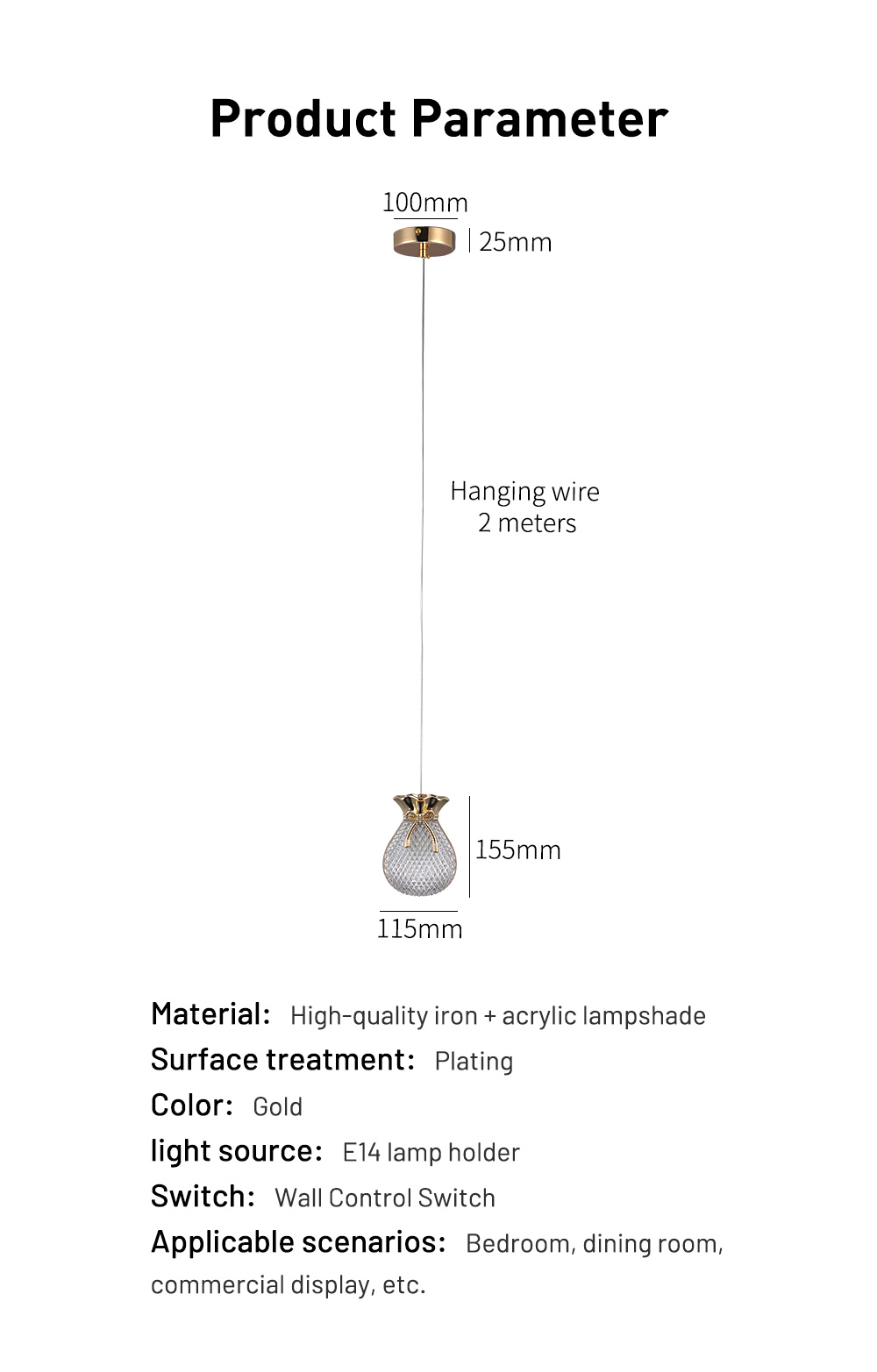 Factory Price Acrylic Hang Lamp Living Room 5w Gold Pendant Light Modern Kitchen Chandelier With Light Source