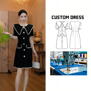 3759 [Zuo an Chang Ti] Robe trapèze élégante et amincissante à taille <span class=keywords><strong>haute</strong></span>, tissée, style européen, avec contraste de couleurs, design de niche et tendance - Product Image 1