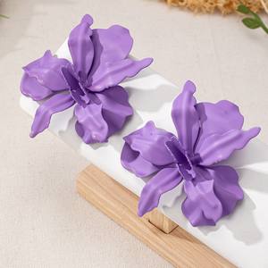 5 colori rosa bianco grande fiore orecchini in metallo per le donne di Design di lusso cerchio orecchini coreani Boho gioielli da sposa di moda - Product Image 5