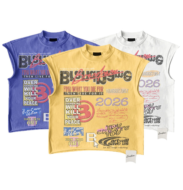 Custom Streetwear Oversized Graphic Sleeveless T-shirt Printed Washed Cotton Tank Top Men