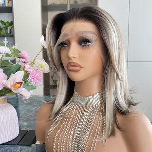 Perruque synthétique courte et dégradée 13x4 avec dentelle, effet naturel, résistante à la chaleur, prix d'usine, pour femmes blanches - Product Image 4