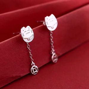 Lucky Cat Drop Earrings Zinc Alloy Cartoon Animal Zodiac Women's Earrings Gift Summer 2021 ED-001 - Product Image 2