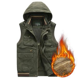 Custom Vest Hooded Fleece Multi Pockets Sleeveless <b>Waistcoat</b> Vest for <b>Men</b> - Product Image 6