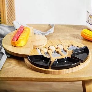 <span class=keywords><strong>Planche</strong></span> à fromage ronde <span class=keywords><strong>planche</strong></span> à <span class=keywords><strong>pain</strong></span> de cuisine en bambou bol en céramique avec ensemble de couteaux - Product Image 3