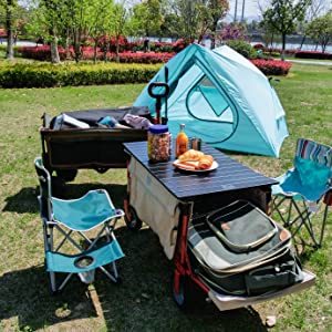 Chariot pliable <span class=keywords><strong>à</strong></span> quatre roues pour camping en plein air et plage, avec plateforme en acier et <span class=keywords><strong>table</strong></span> pliante type 'egg roll' - Product Image 5