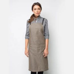 Delantal de chef caqui personalizado, estampado de moda, algodón, lino, cocina, <span class=keywords><strong>servidor</strong></span>, babero, logotipo bordado, uso personalizado para limpieza - Product Image 1