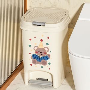 Foot Operated Trash Can With Lid Rectangular Printed Bear Design Bathroom Living Room Storage <b>Bin</b> <b>Large</b> Capacity Indoor Use - Product Image 1