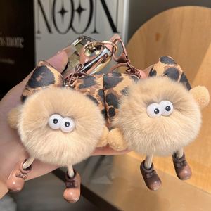 Leopard Print Keychain for Women Cute Bow Plush Car Keychain Pendant Soft Doll Print <b>Key</b> <b>Chain</b> for Bags - Product Image 3