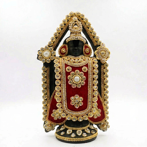 Estatua de Raja Rani en Tono Rojo Dorado Hecha a Mano, Figura de Diosa de Resina con Cuentas de Perlas para Decoración del Hogar, Sala de Estar o Mesa - Product Image 1