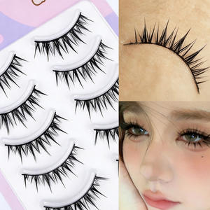 JIEJIE Faux cils en <span class=keywords><strong>coton</strong></span> plastique réutilisables, sans colle, sensation aérienne, motif dessin animé, faits à la main, effet mouillé, épaisses, bouclées, <span class=keywords><strong>tiges</strong></span> noires - Product Image 5