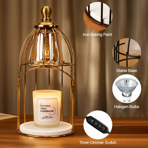 Lámpara de <span class=keywords><strong>cera</strong></span> aromática con forma de jaula de pájaros metálica, luz ambiental multicolor regulable, calentador de velas sin llama <span class=keywords><strong>para</strong></span> regalos de inauguración de casa - Product Image 1