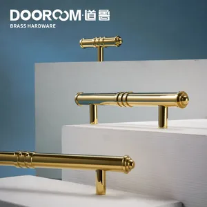 Dooroom פליז ריהוט ידיות מודרני מבריק זהב PVD T-בר מושך ארון בגדים השידה ארון ארון מגירת קופסא נעליים ידיות