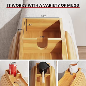 Bandeja de bambú personalizada para reposabrazos de sofá, organizador desmontable para sofá, soporte para aperitivos y control remoto, consola plegable para sofá, organizador con portavasos para el hogar - Product Image 4