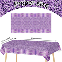 Lot de 3 nappes jetables en plastique violet et argenté à paillettes, thème Joyeux Anniversaire, imperméables, pour la décoration de fête d'anniversaire