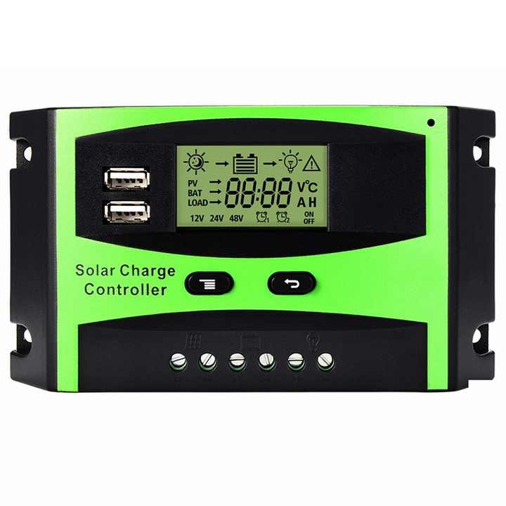 Régulateur Solaire PWM 12/24/48V – 50A/60A, écran LCD Intégré, Pour Système Autonome