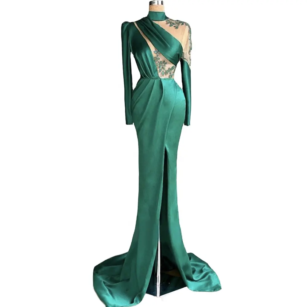 mermaid Prom dresses dark green Evening dresses long with sleeves