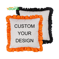 Housse de coussin décorative d'Halloween personnalisée, 100% polyester, lin, sublimation, taie d'oreiller vierge avec volants