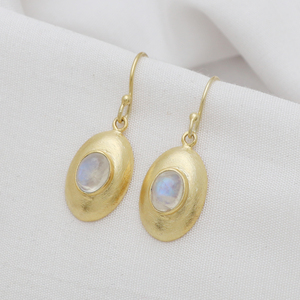 Fabricante de joyería hecha a mano 925 plata maciza chapada en oro Natural Arco Iris piedra lunar piedra preciosa estilo clásico pendientes para ella - Product Image 2