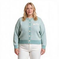 Cardigan court en maille jacquard à col ras du cou pour femme, grande taille, avec épaules tombantes et logo personnalisé, vente en gros