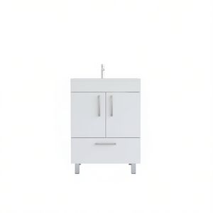 White Rectangle Bathroom <b>Vanity</b> 2-Door Floor Standing Modern Minimalist Design Ceramic Basin MDF Painted Finish - Product Image 1