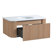 Meuble-lavabo de salle de bain en chêne courbé de luxe léger, taille personnalisée, avec vasque semi-circulaire