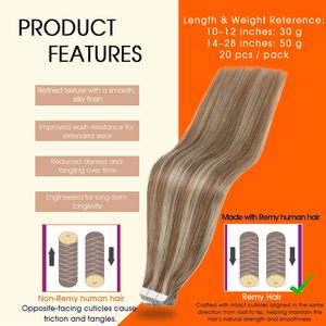 Extensioni per <span class=keywords><strong>capelli</strong></span> Remy a nastro 10P613 a lunga durata, biondo lino <span class=keywords><strong>chiaro</strong></span>, castano, 16 pollici, 50g, 20 pezzi, senza cuciture, <span class=keywords><strong>capelli</strong></span> tinta unita - Product Image 2