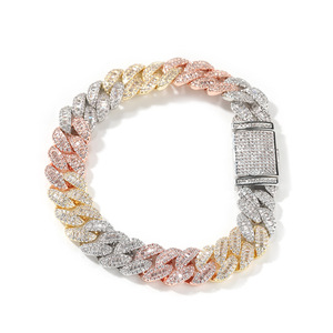 Bracciale e Collana da Uomo alla Moda, a Forma di Luna, con Zirconi Cubici Baguette CZ Iced Out, Tricolore, Stile Miami Cuban, Gioielli Regalo - Product Image 2