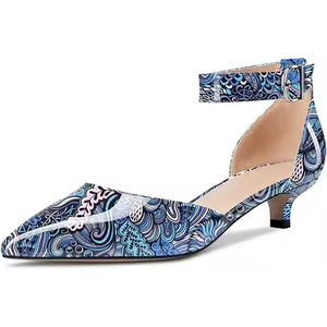 Alta qualità moda Logo personalizzato tacco basso gattino pump scarpe cinturino alla caviglia colorato in pelle verniciata <span class=keywords><strong>tacchi</strong></span> per le donne - Product Image 4
