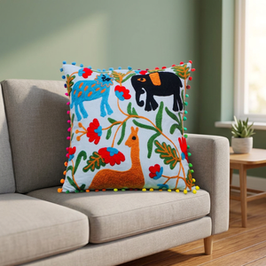 Vente chaude tissé indien motif floral coton luxe carré housse de coussin dos fermeture éclair plus proche amovible lavable Massage maison - Product Image 2