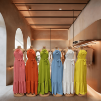 Robe longue maxi africaine sexy à col licou, couleur unie, avec cordon de serrage, pour femme, été, plage, dos nu, sans manches